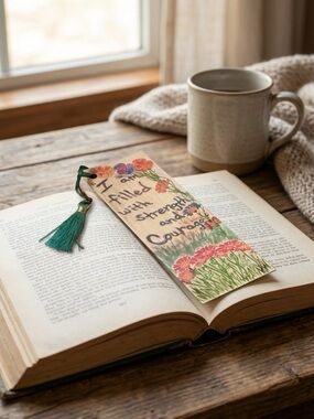 Hand-crafted Floral Bookmark with Teal Tassel
Holograph